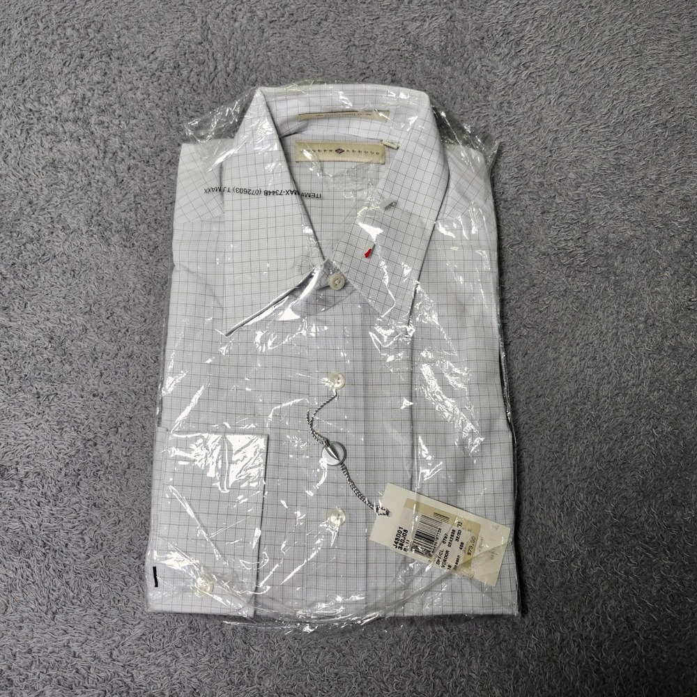 Joseph Abboud Mens 16 32/33 Dress Shirt White Grey Grid Egyptian Cotton NWT
